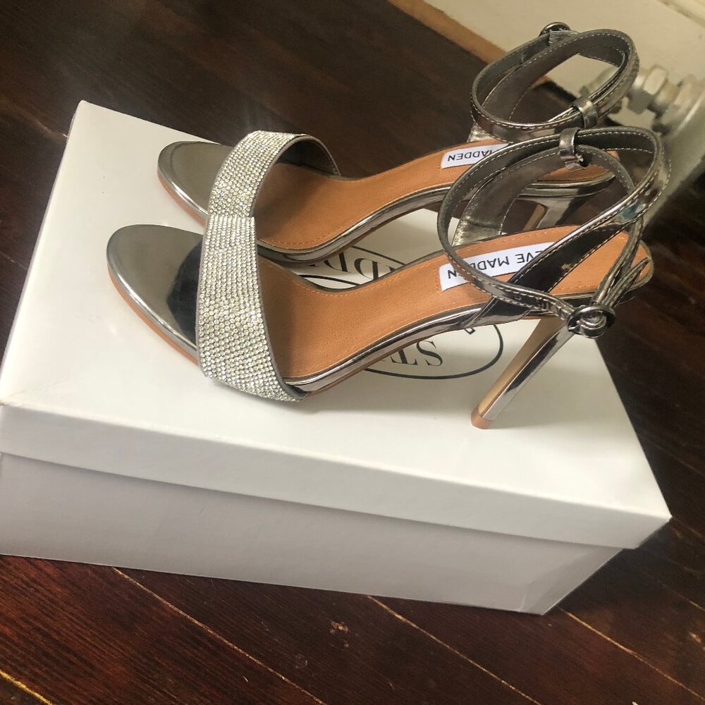 Steve Madden "Ritter" Pewter and Rhinestone Stiletto Sandals, Size 6.5, NWB - Picture 5 of 6